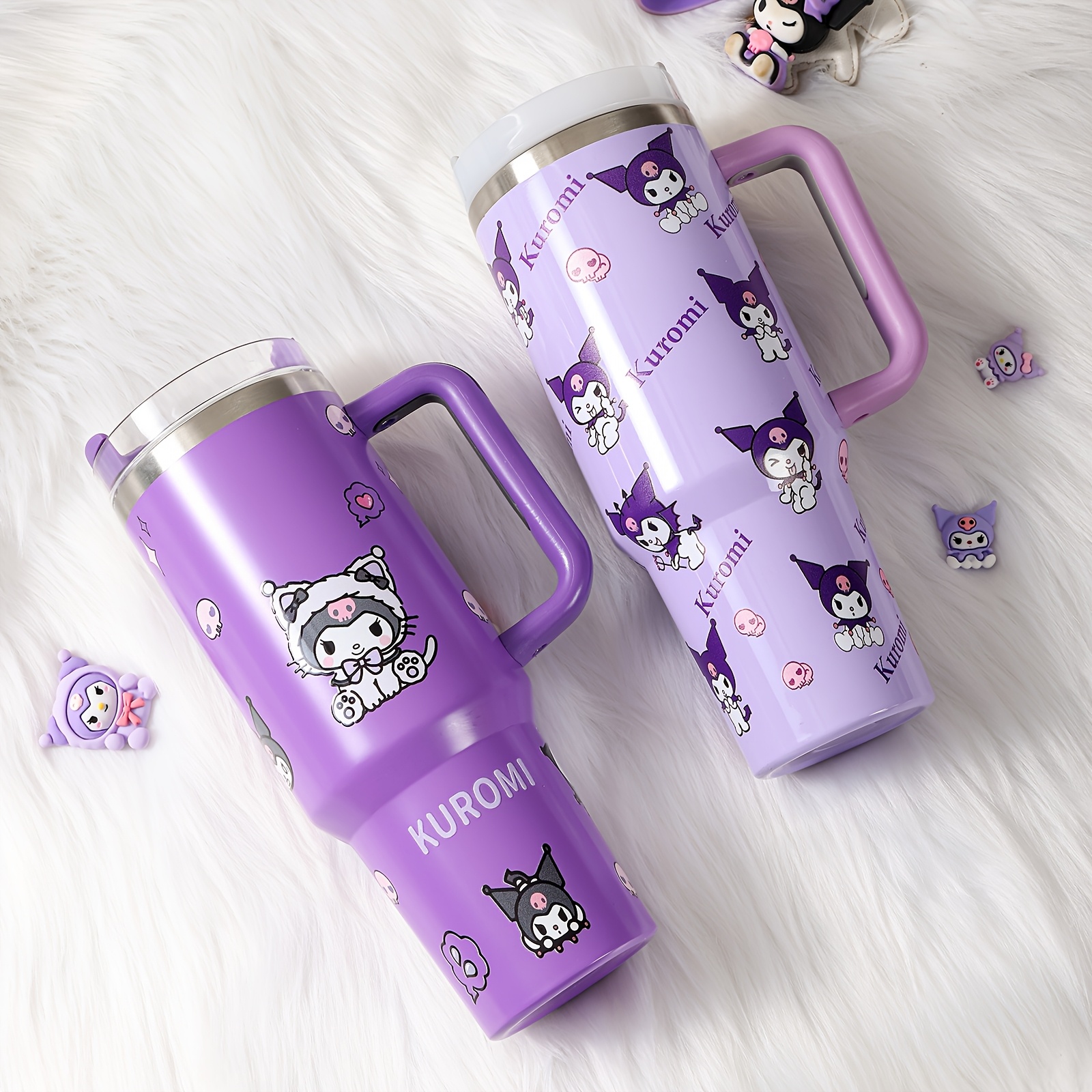 

1pc Sanrio Kuromi Stainless Steel Insulated With Lid And Straw, 40oz Round Reusable Coffee Cup For Drinks, Travel Accessories And Gifts