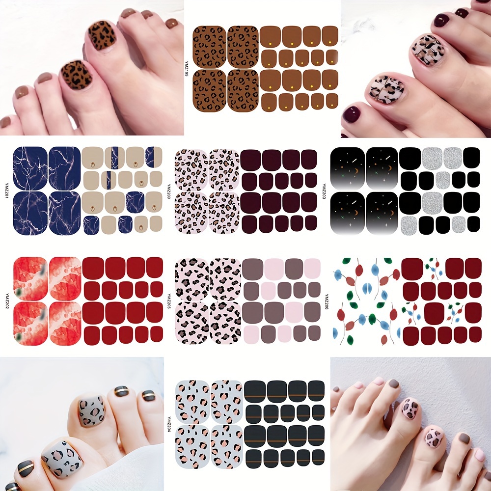 

8 Sheets Set Nail Art Toe Stickers Leopard And Solid Color Designs, Self-adhesive Paper Nail Decals For Toes, Diy Pedicure Accessories