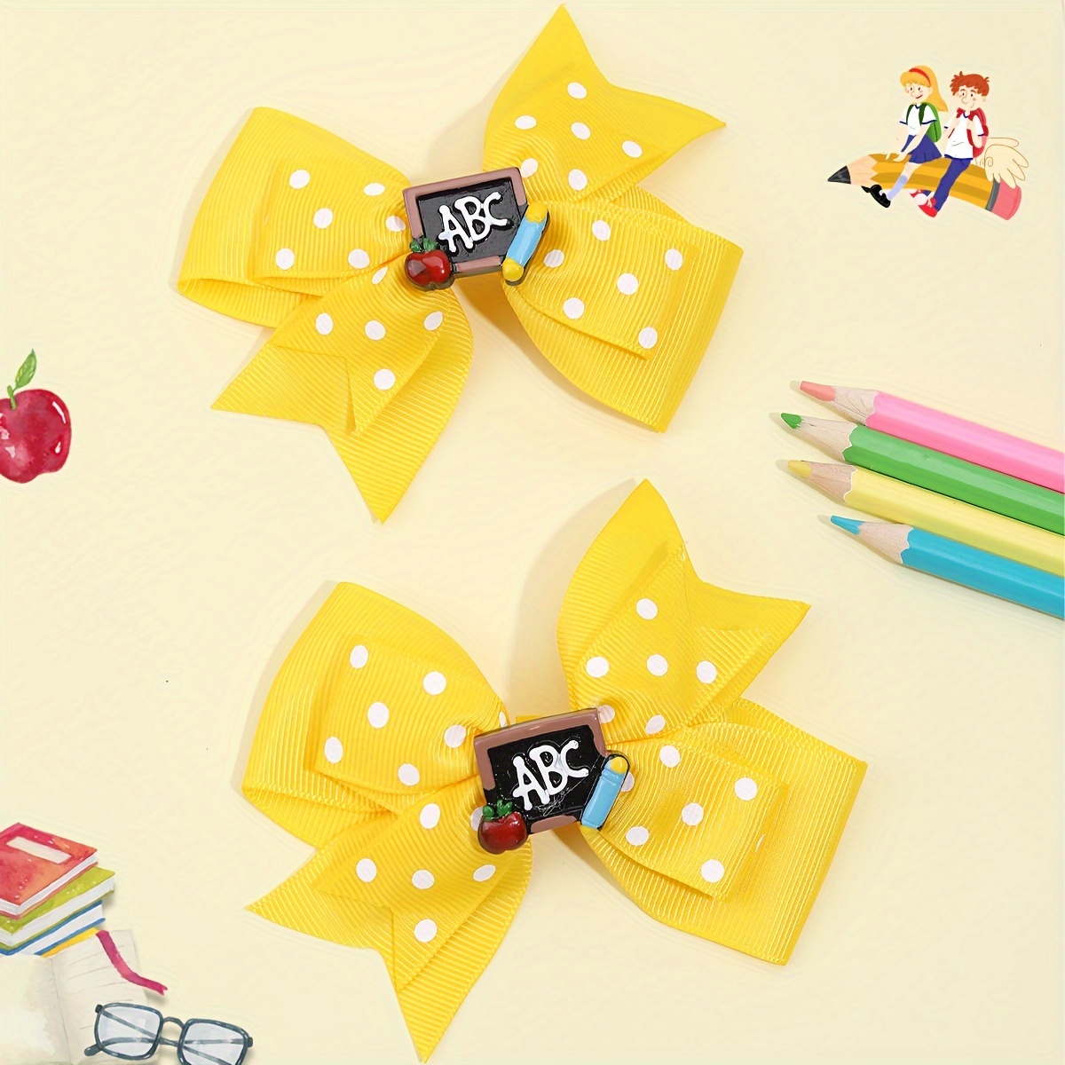 TEMU 2pcs Cute Polka Dot Grosgrain Ribbon Bow Hair Clips | Additions For Little Girls Kids, Polyester Material
