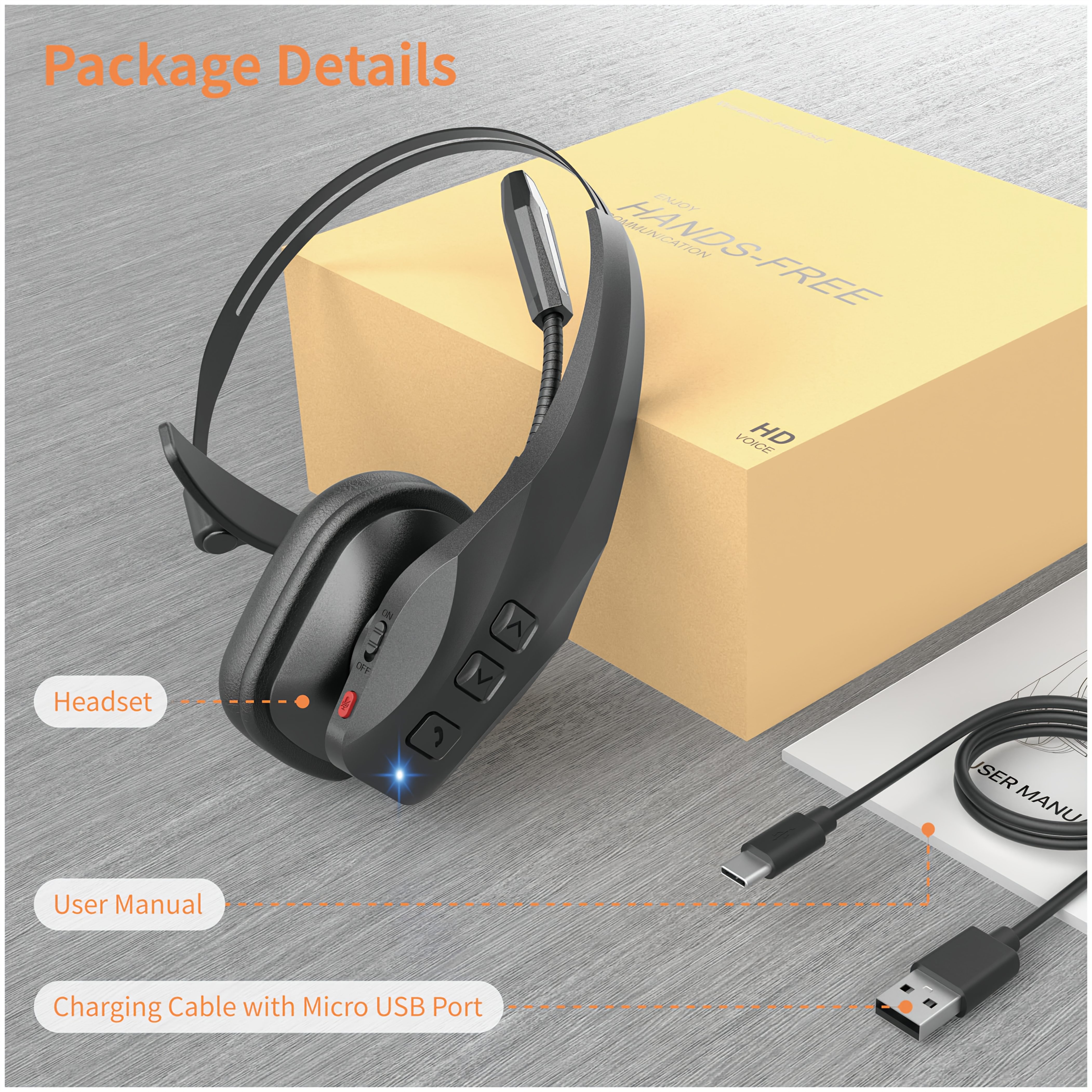 TEMU Wireless Headset With Dual Noise Cancelling Microphone & Mute Button | Wireless, 55hrs Working Time, Usb Charging, Type-c Jack, Non, , Suitable