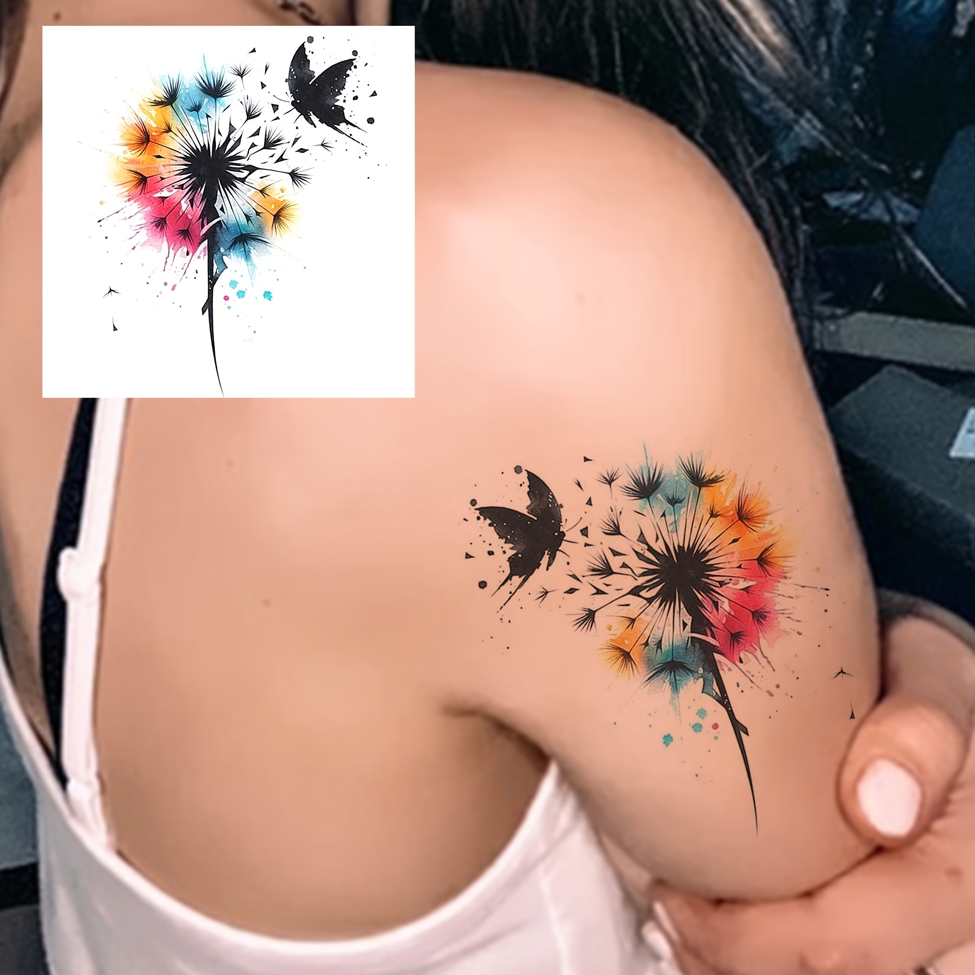 1 Sheet Dandelion Temporary Tattoos For Women Men Hands Finger Foot Neck Waist Legs Thigh Forearm Shank Half Sleeve Arm, Temp Fake Tattoo Stickers Waterproof Long Lasting Realistic Tatoos