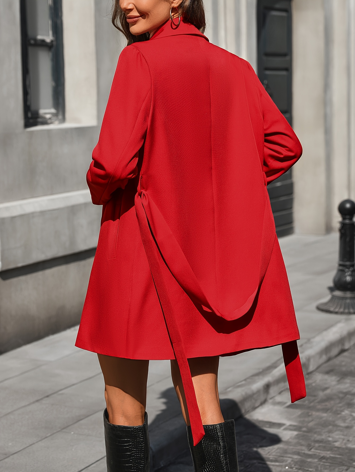 METAXAS Red Trench Coat, Red Oversized Blazer Faux Mink Coat
