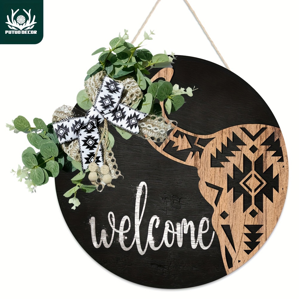 

Putuo Decor 1pc Welcome Front Door Decoration, Wood Wreaths Hanging Sign Front Door Decor For Home Porch Farmhouse Cafe Coffee Shop, 11.8 X 11.8 Inches Gifts