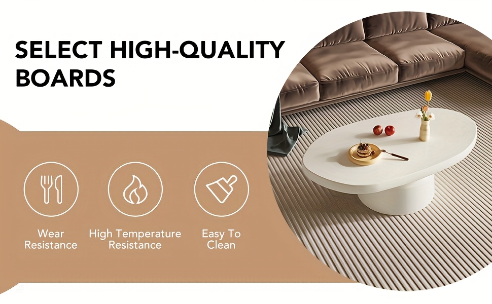 cream white oval coffee table   living room   indoor coffee table bedroom   table small space easy to assemble details 2