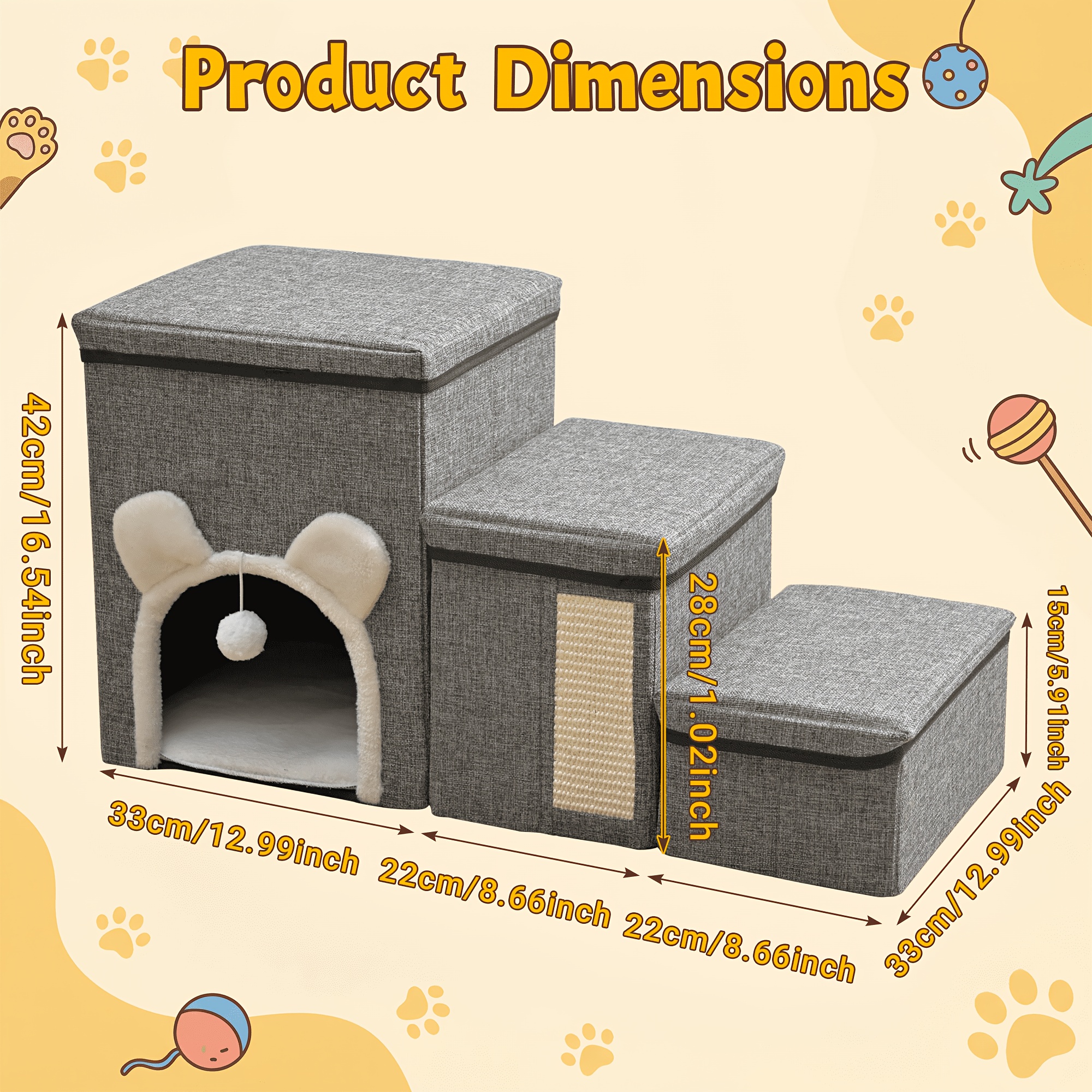 TEMU 4/ Pet Stairs For High Bed And Sofa, Non-slip Bottom, Sturdy Supportive Steps, Soft Cushioned Ramp, Features Storage Functionality, Ideal For