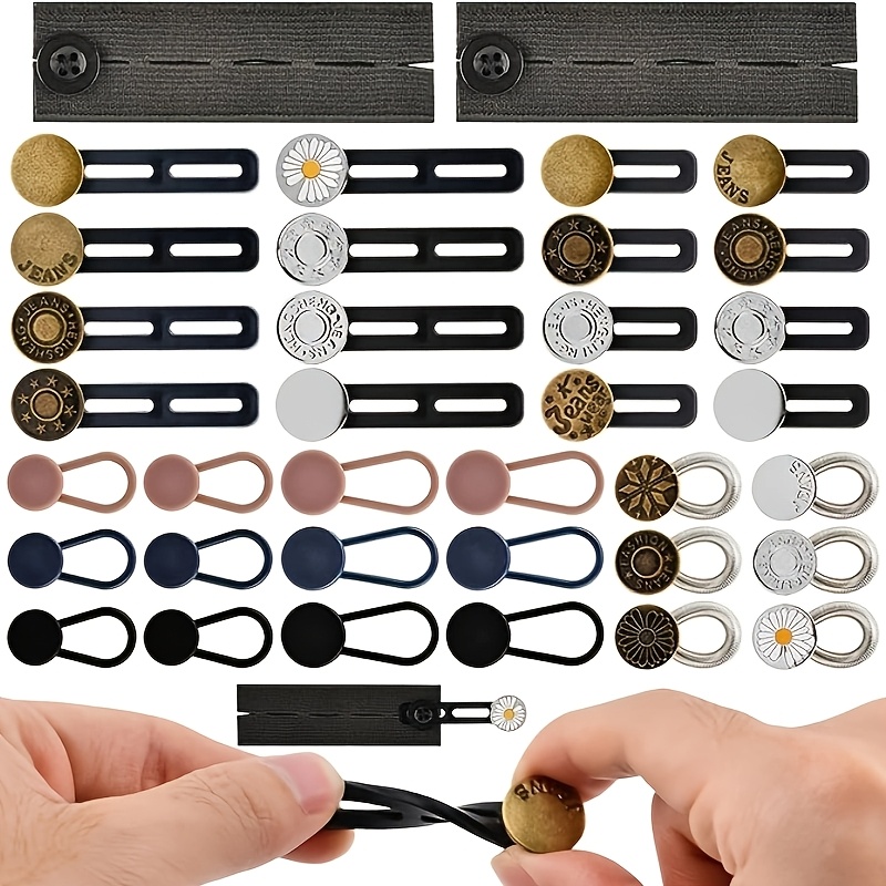 TEMU 36 piezas de extensores de cintura invisibles y ajustables para pantalones de mujer y hombre, extensores de botones con barras, para accesorios