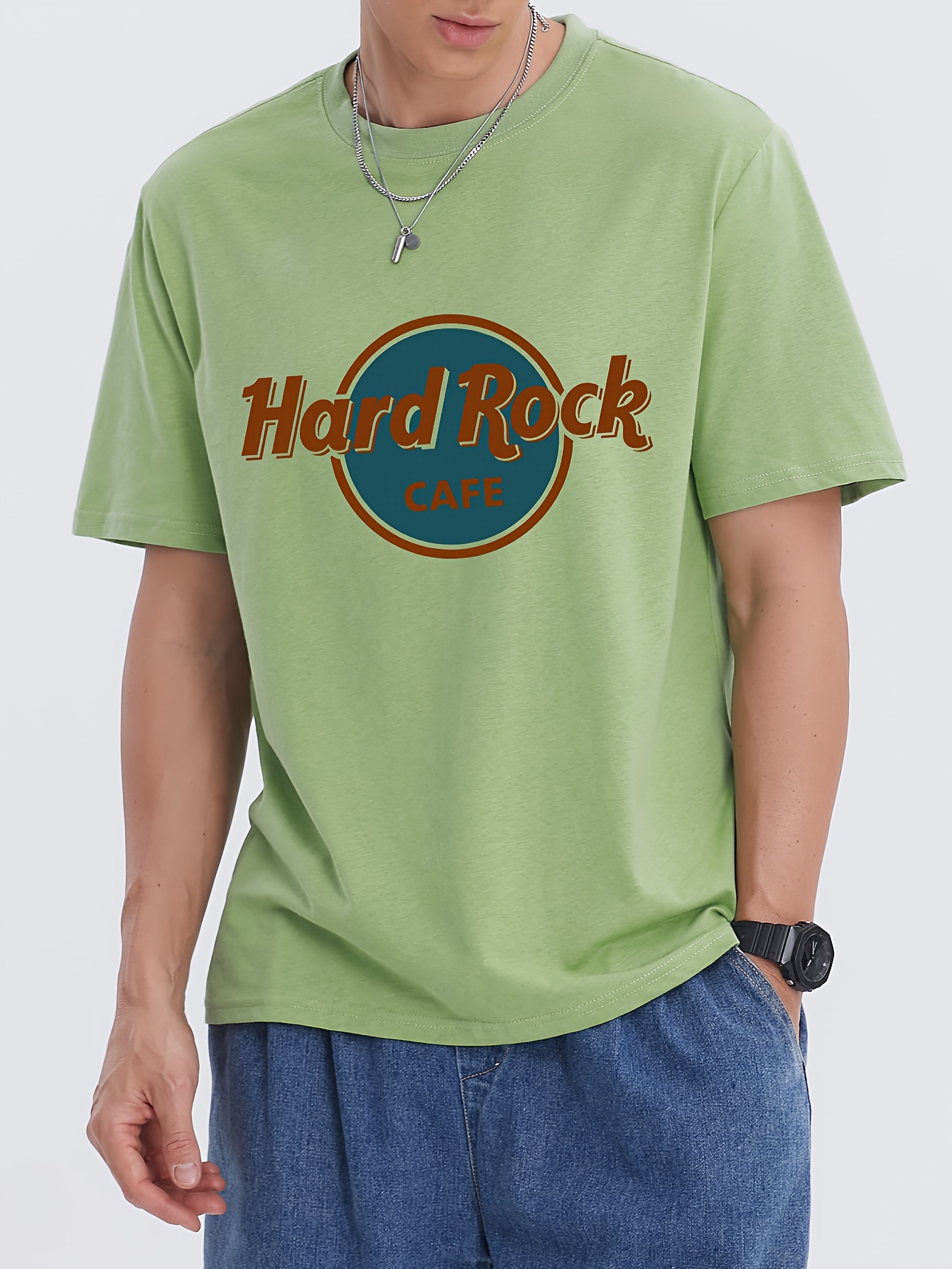 Creative Hard Rock Cafe Letter Print T-shirt, Stylish & Breathable Street Fashion For Men, Simple Comfy Top, Casual Crew Neck Short Sleeve T-shirt For Summer