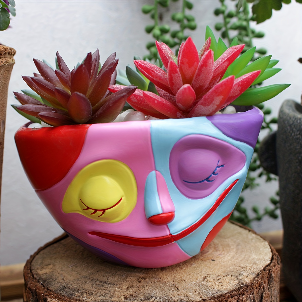 

1pc Colorful Face Flower Pot, Planter Pot With Drainage Holes, For Indoor And Outdoor, Succulent Plant Pots, Plants Desk Display Resin Pots, Fower Arrangement Home Decoration