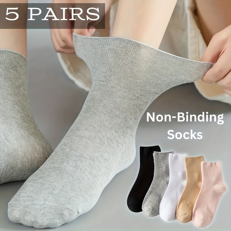 

5pcs Comfortable Non-binding Women's Socks In Assorted Colors - , Seamless Design, Ideal For Seniors & Pregnant Women, Perfect Gift, Hand Wash Only, Cute Socks