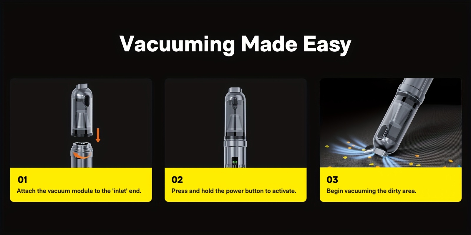 Portable Car Vacuum Cleaner - Handheld Vacuum Cleaner with High Power, Wireless Small Vacuum Cleaner, USB Rechargeable, One-Click Dust Discharge Function, Suitable for Home, Pets, Car, Office