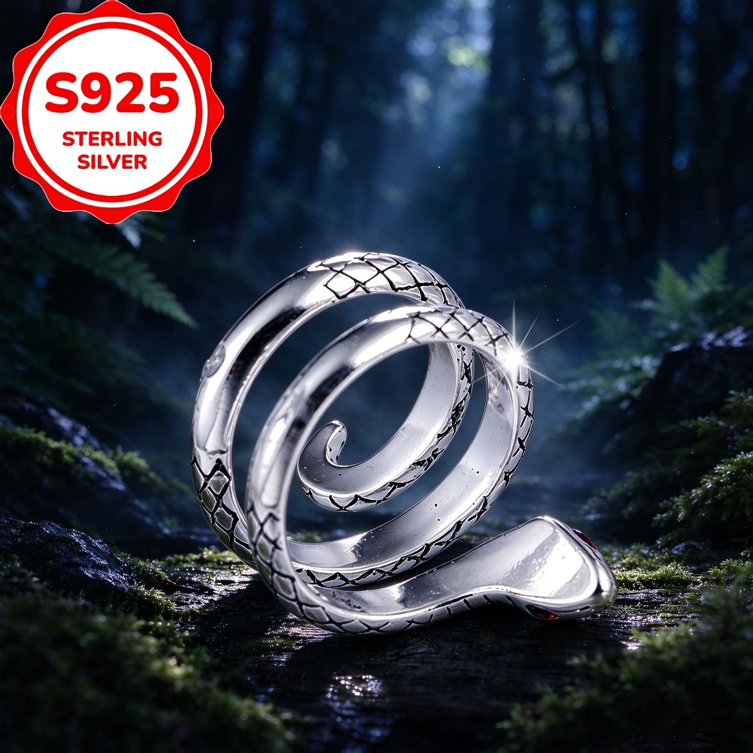 Women's S925 Silver King Snake Ring with Zirconia, Anniversary Gift