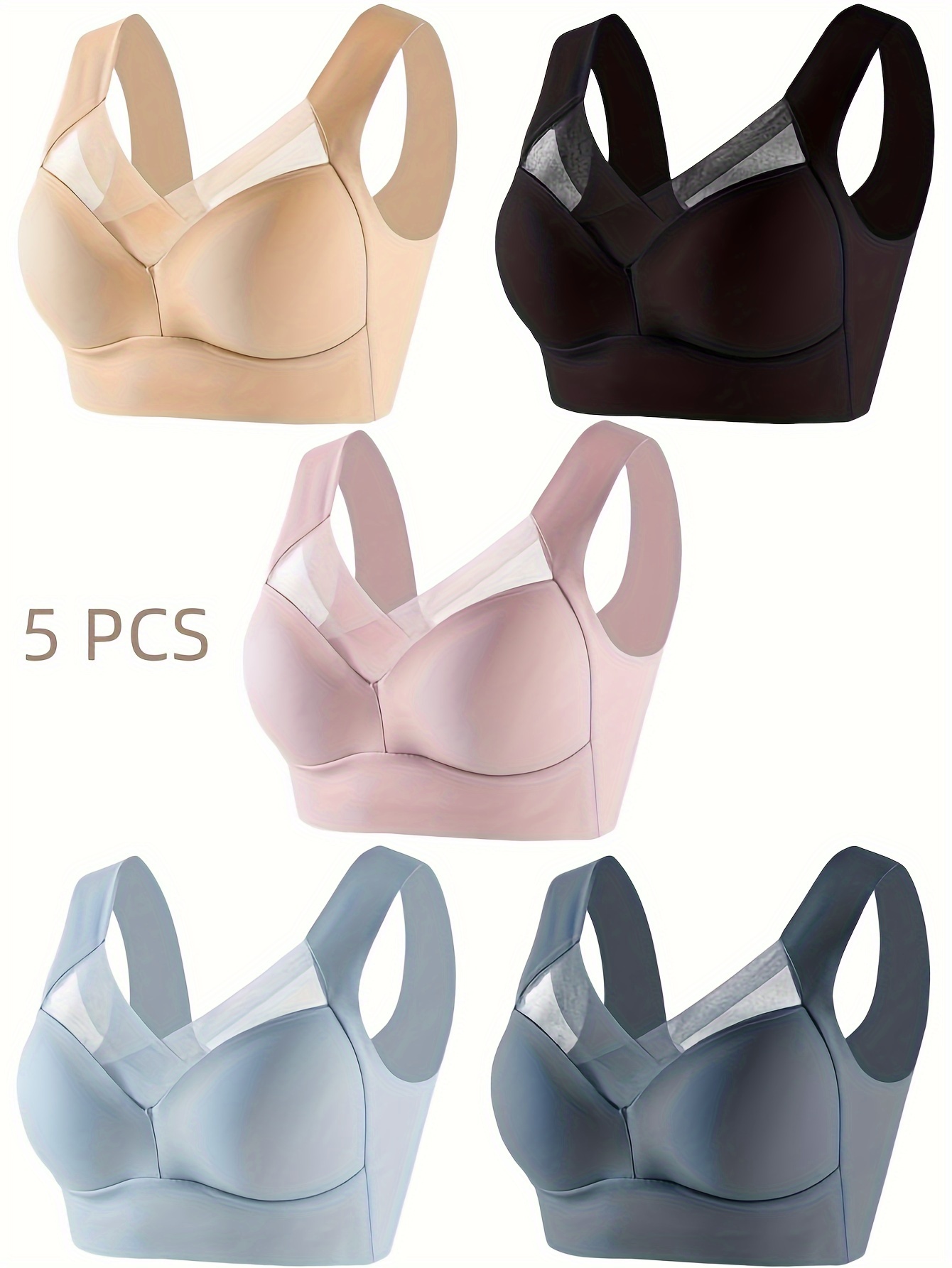 5pcs set womens seamless     piece design padded wire free thin     of restraint sleep bra lingerie