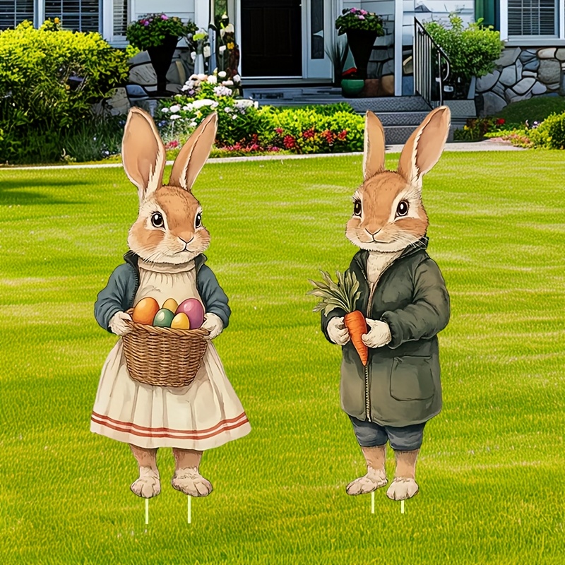 

2pcs Easter Bunny Yard Signs, Large Outdoor Party Decorations For Spring, Inch, Easter Lawn Garden Decor Stakes