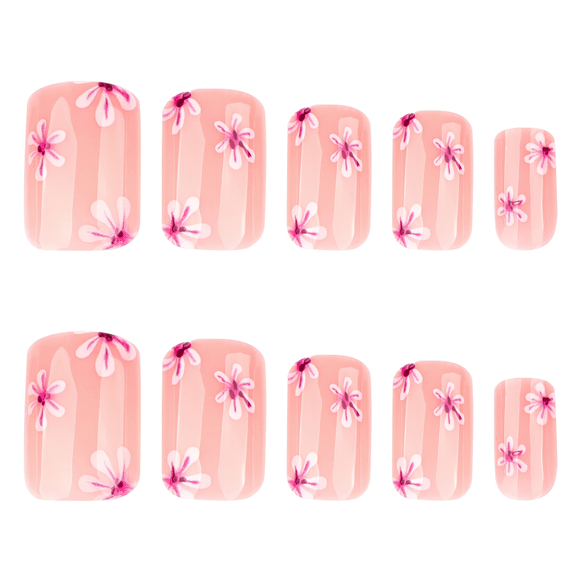 A Set Of 24 Short Square Press-on Fake Nails Featuring A Spring- , With A Glossy Full Coverage For A Easy Yet Elegant Manicure, Perfect For Women And For Parties, Dates, And Everyday Wear