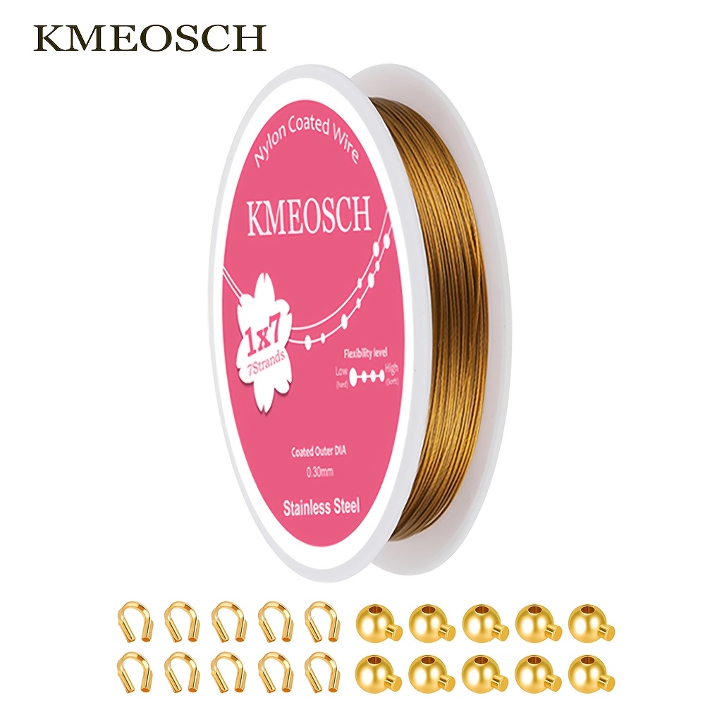 TEMU KMEOSCH Filo per bigiotteria intrecciato flessibile a 7 trefoli in acciaio inossidabile con perline di crimpatura e fermaperline qualit� - Filo