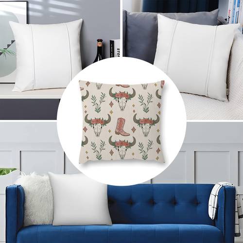 1pc bohemian western throw pillow cover buffalo skull with red flowers green leaves yellow diamonds on single sided zip closure machine washable polyester 18x18 inch 45x45cm for sofa living room bedroom decor sofa accessory polyester fabric