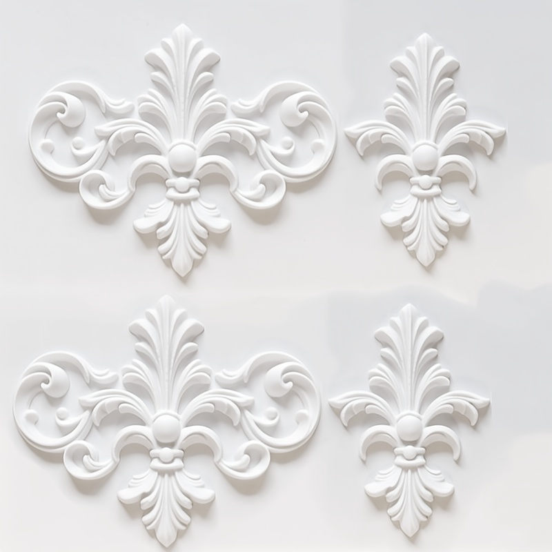 TEMU 4pcs European Baroque Relief Floral Ornaments, Multi-style Scrolled Iris Carved Decorative Pieces, Three-dimensional Fine Patterns, Suitable For