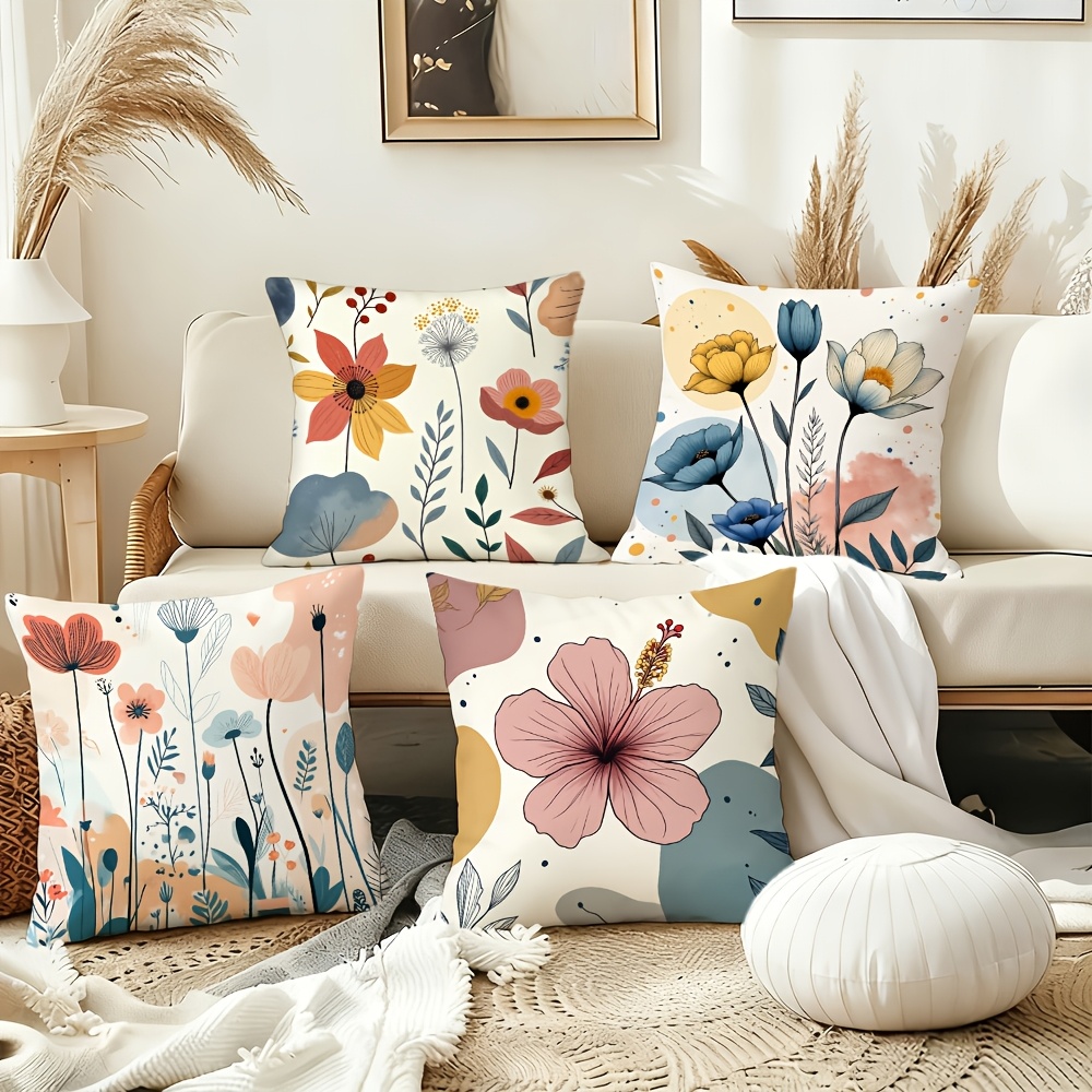 TEMU 4pcs Modern Minimalist Style Abstract Flower Theme Decorative Pillowcases. By Abstractly Combining Natural Elements, It Conveys The Of ", "