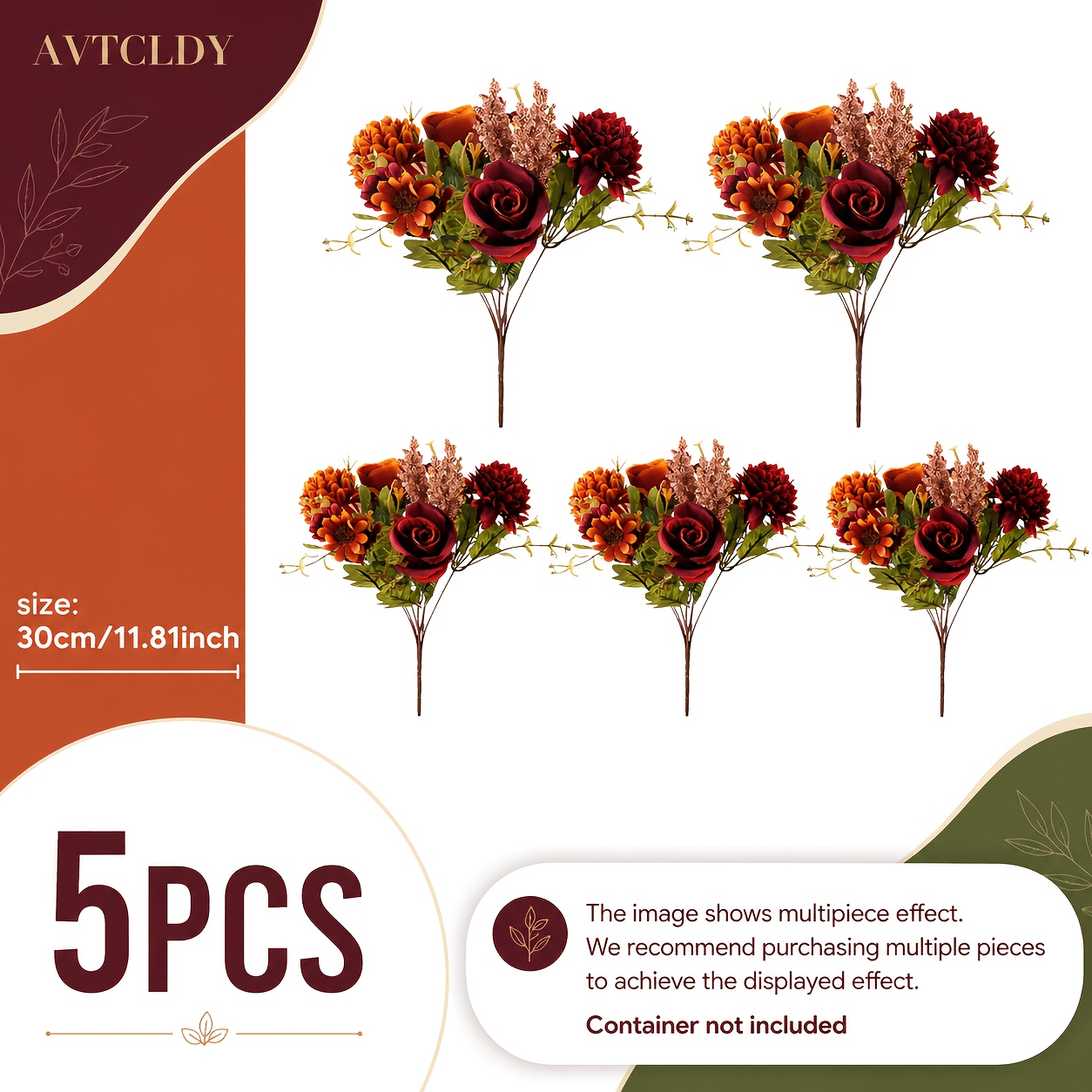 TEMU 5pcs Realistic Artificial Flowers, Elegant Dining Table Centerpiece, Peony Hydrangea Faux Flower Bouquet, Maintenance-free Simulated Flowers,
