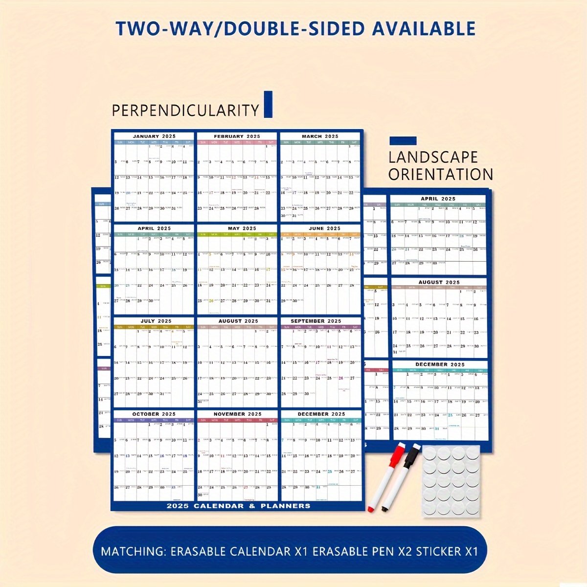 

[ ] 2025 - Set Of Double- -mounted Erasable Calendars And 2 Erasable , -mounted Double- Erasable Calendars, Double- Adhesive Pet , For Arbitrary , Erasable Repeated , Size: 35x23in