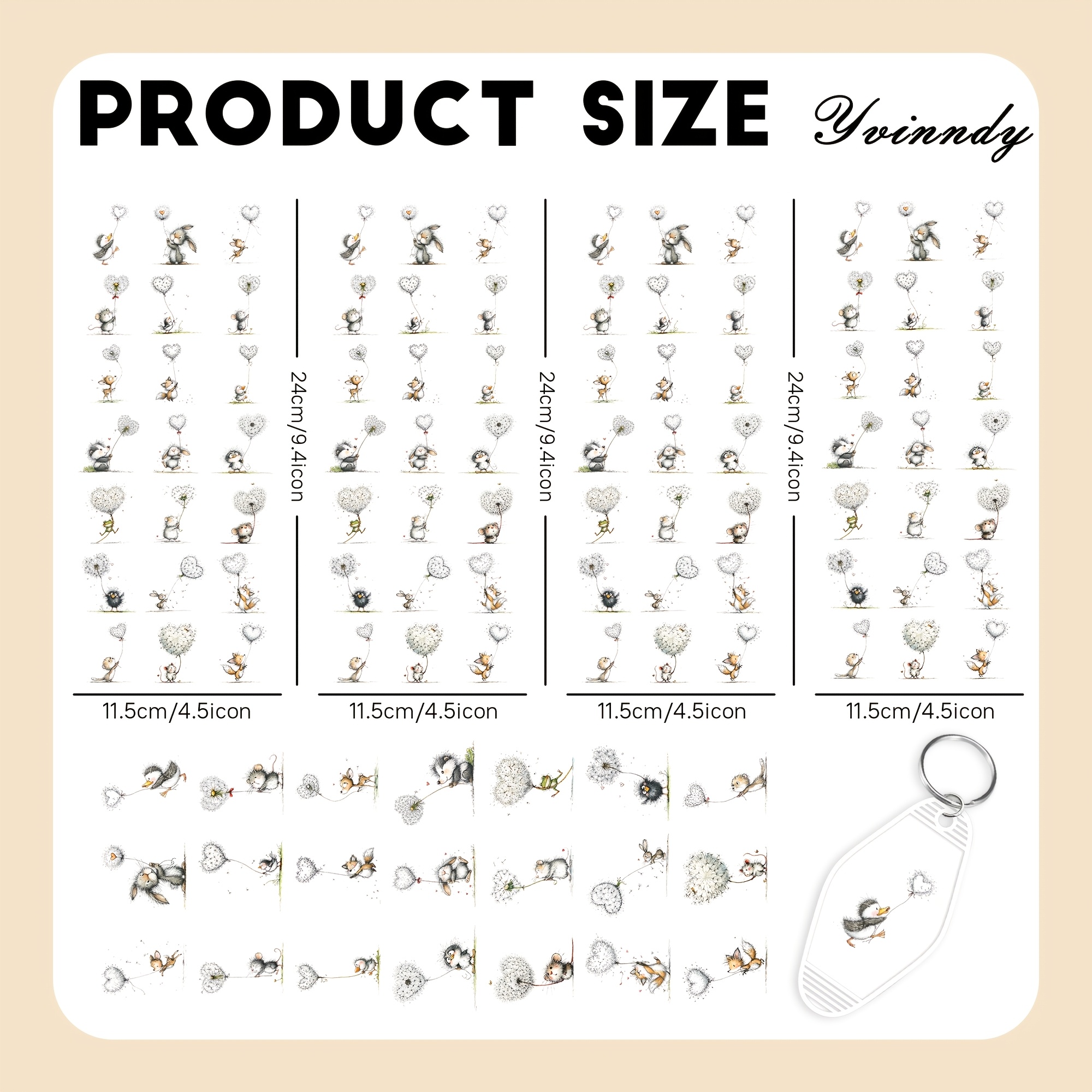 Image of 105pcs/set Animals Holding Dandelions In Their Hands | Uv Dtf Transfer Vinyl | Durable High Adhesive | Suitable For Crafts, Office Supplies, And Keychain Additions | Brand: | No Cup