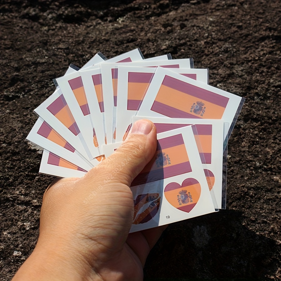 10pcs Of 3pcs And 1pc Of Spanish Flag Temporary Tattoos For Marathon Events, Patriotic Body Stickers, And Face Decals