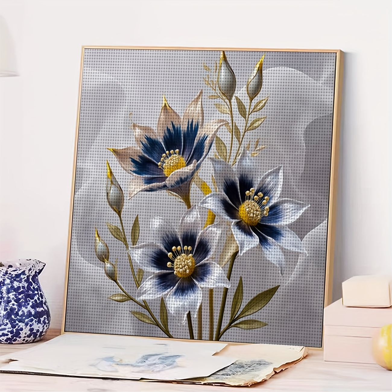 Complete DIY Cross-Stitch Kit with 3-Flower Design for Beginners