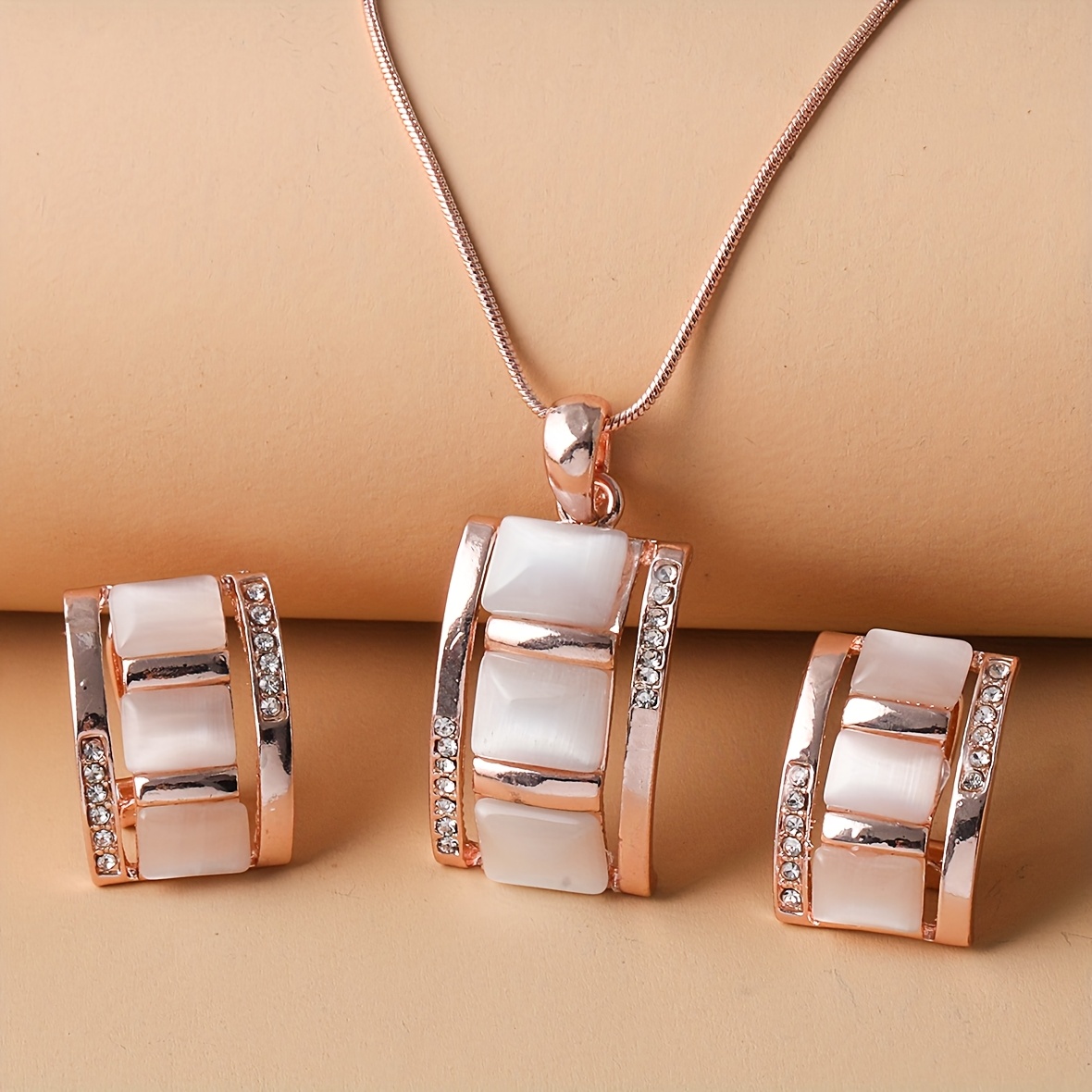 TEMU 2pcs Women's Minimalist Rectangular Necklace And Earrings Jewelry Set