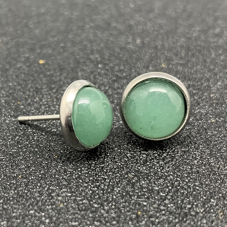 Image of 1 Pair Of Elegant Women's 8mm Natural Stone Stainless Steel Earrings, In Multiple Colors, Temperament All-match Earrings, Suitable For , Holiday Weddings, And Party Jewelry
