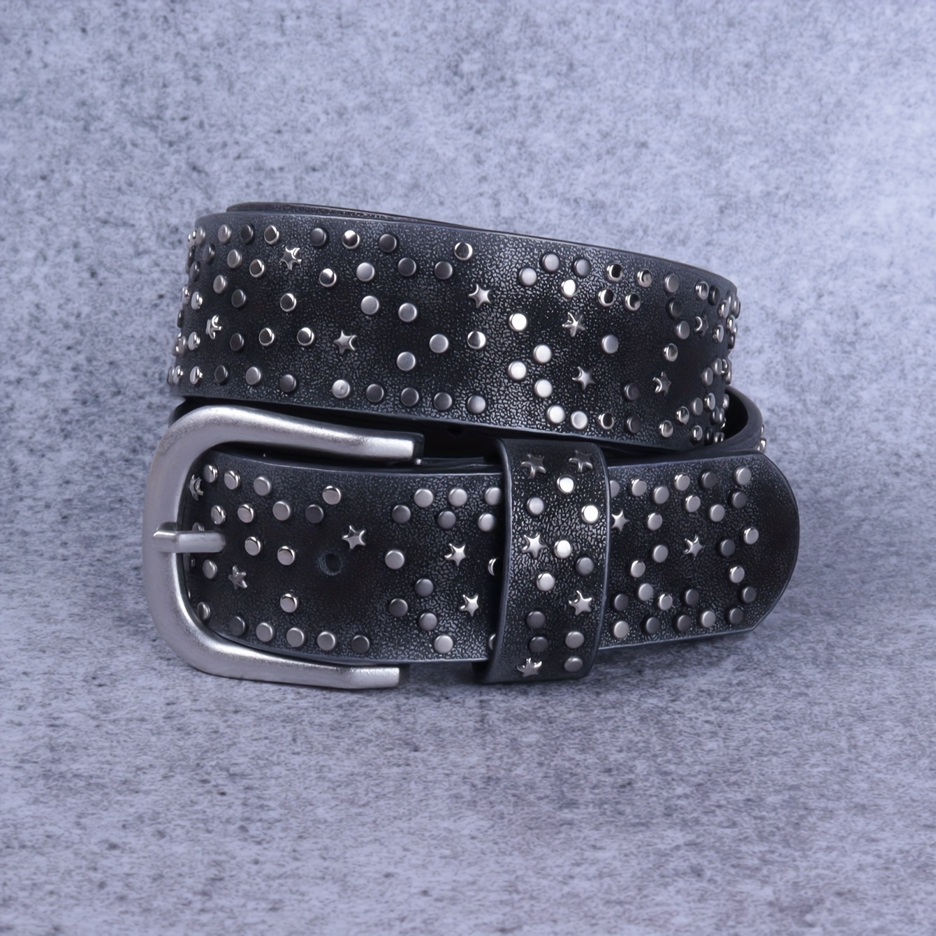 Image of Cool Rivet Star Belt For Men And Women, Street Fashion, Gradient Color, Best Match For Casual Jeans, Faux Leather Belt