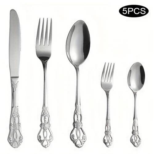 5 30pcs stainless steel royal tableware high end vintage embossed pattern mirror polished dishwasher safe weddings christmas thanksgiving valentines day gifts