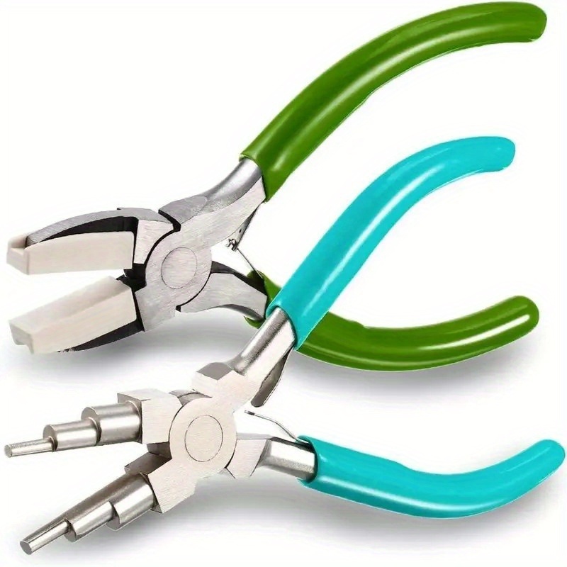 TEMU 2pcs Jewelry Pliers Set, Includes 1 Nylon Flat-nose Pliers And 1 6-in-1 Jump Ring Making Pliers With Six-stage Round-nose Pliers. Suitable For