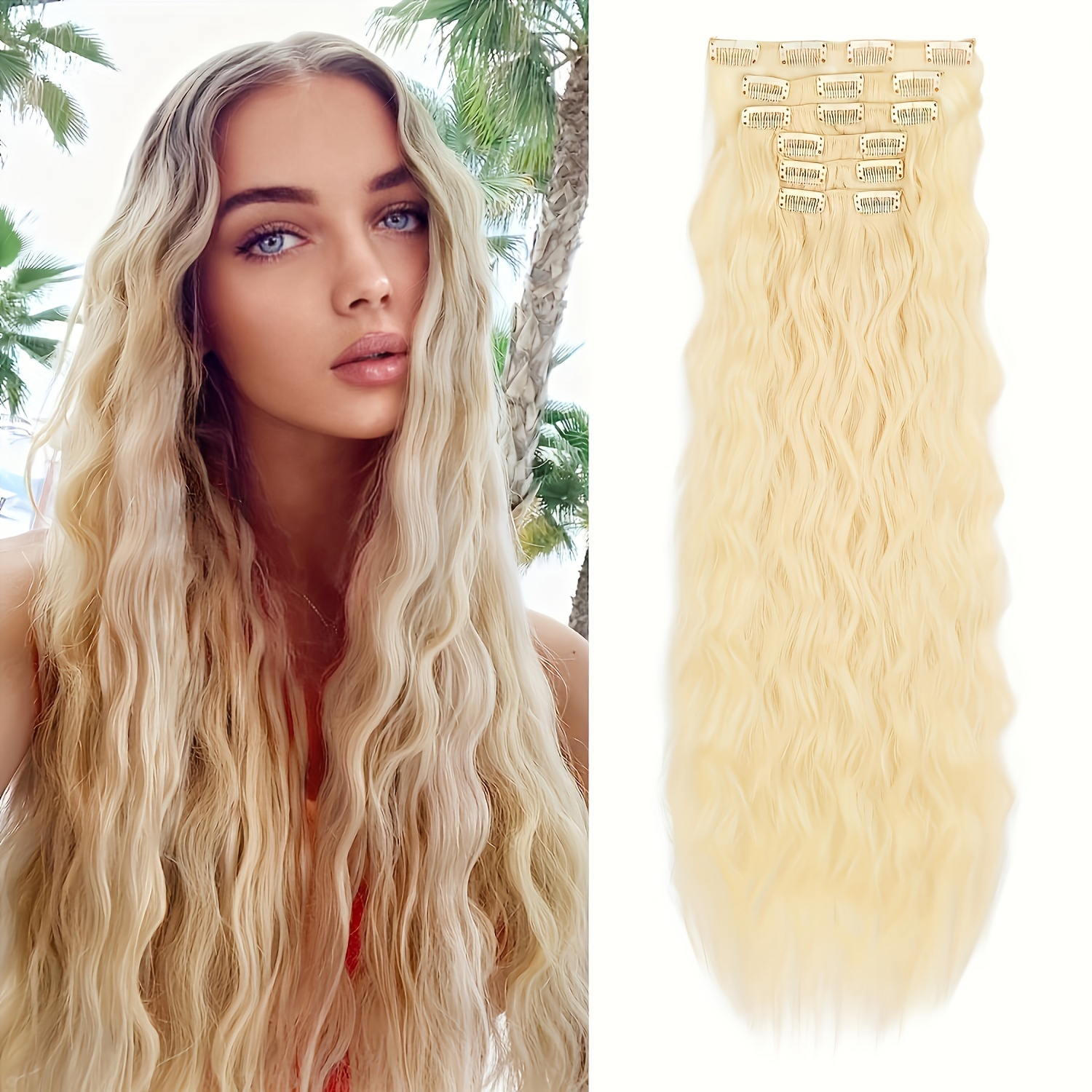 24 inch mermaid wave curly hair extensions Amazon.com : FLUFYMOOZ Clip In Hair Extensions,6PCS Hair  main image 2