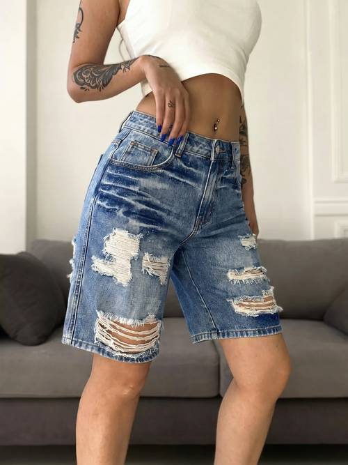 imagen del artículo pantalones cortos vaqueros desgastados de moda casual para mujer