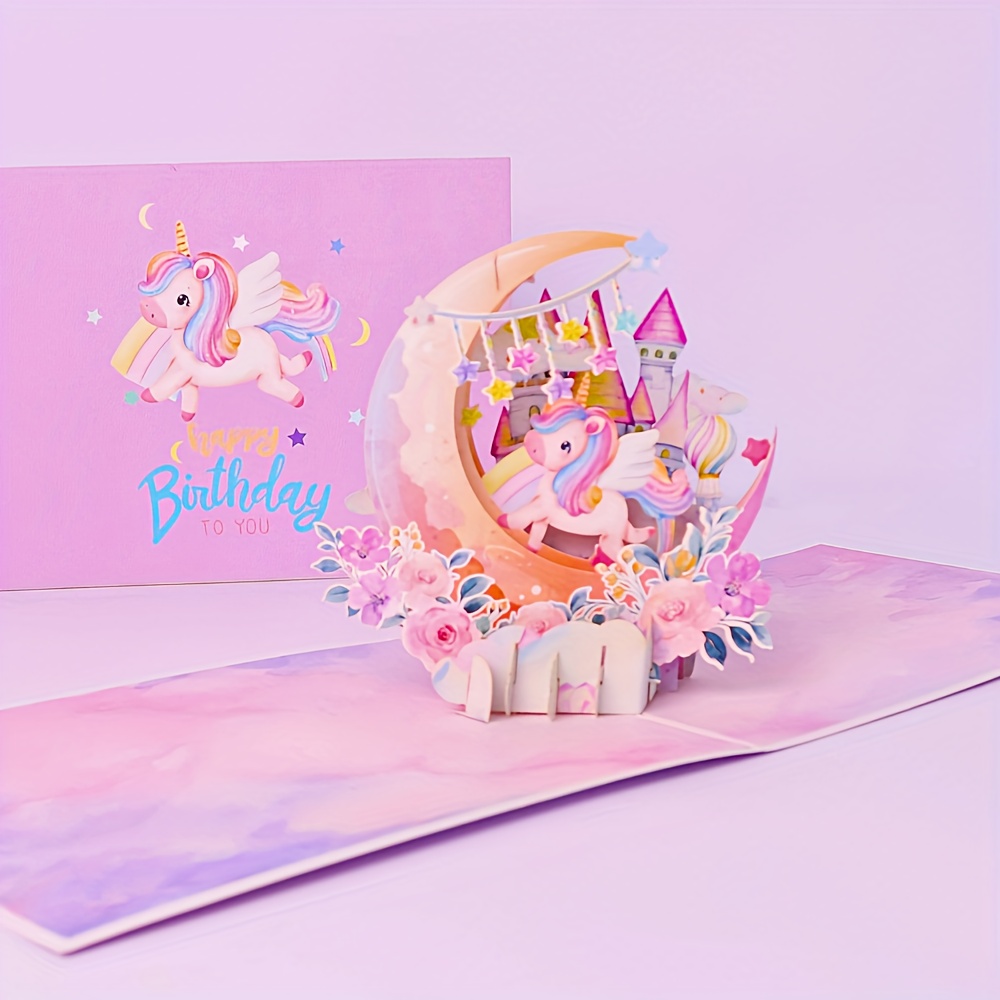 E-shop "Happy Birthday" Grußkarte mit Umschlag, Einhorn Pop-Up-Karte, Babyparty Geburtstagsgeschenk für Sie, , Party-Einladungskarte