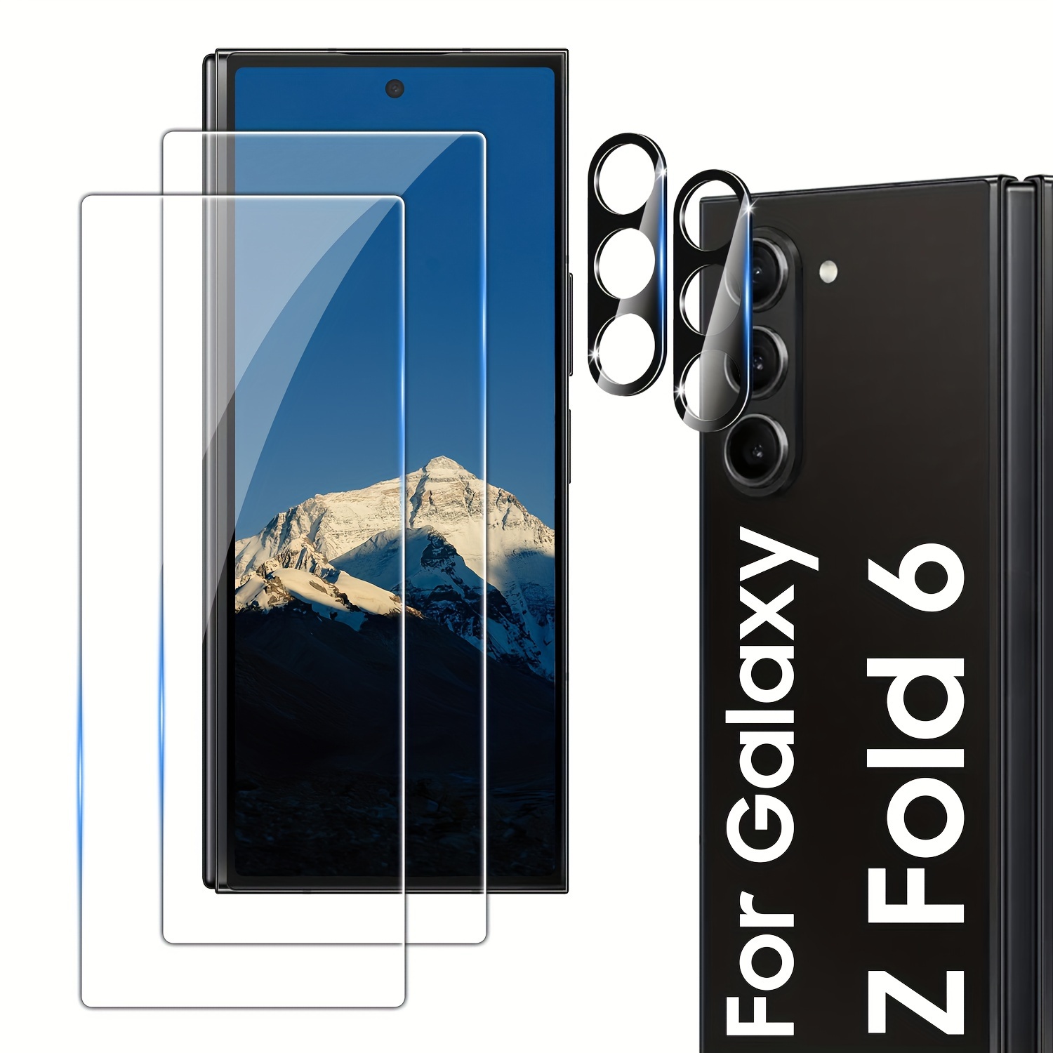 

【4 In 1】front Screen Protector For Samsung Galaxy Z Fold 6 With Camera Lens Protector, 9h Tempered Glass Film, Anti-scratch, Hd Clear, 2-pack Each