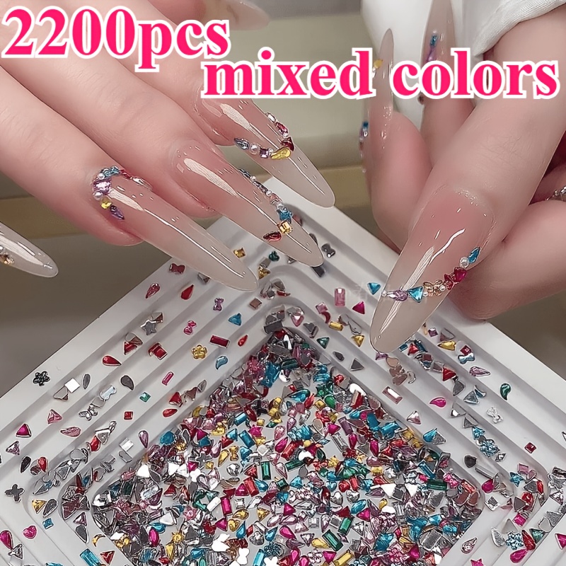 TEMU 2200pcs Mini d'Eau en Résine pour Extensions d'Ongles, Couleur Aléatoire - Mélangées Multicolores à Base Plate pour Décoration d'Ongles, pour