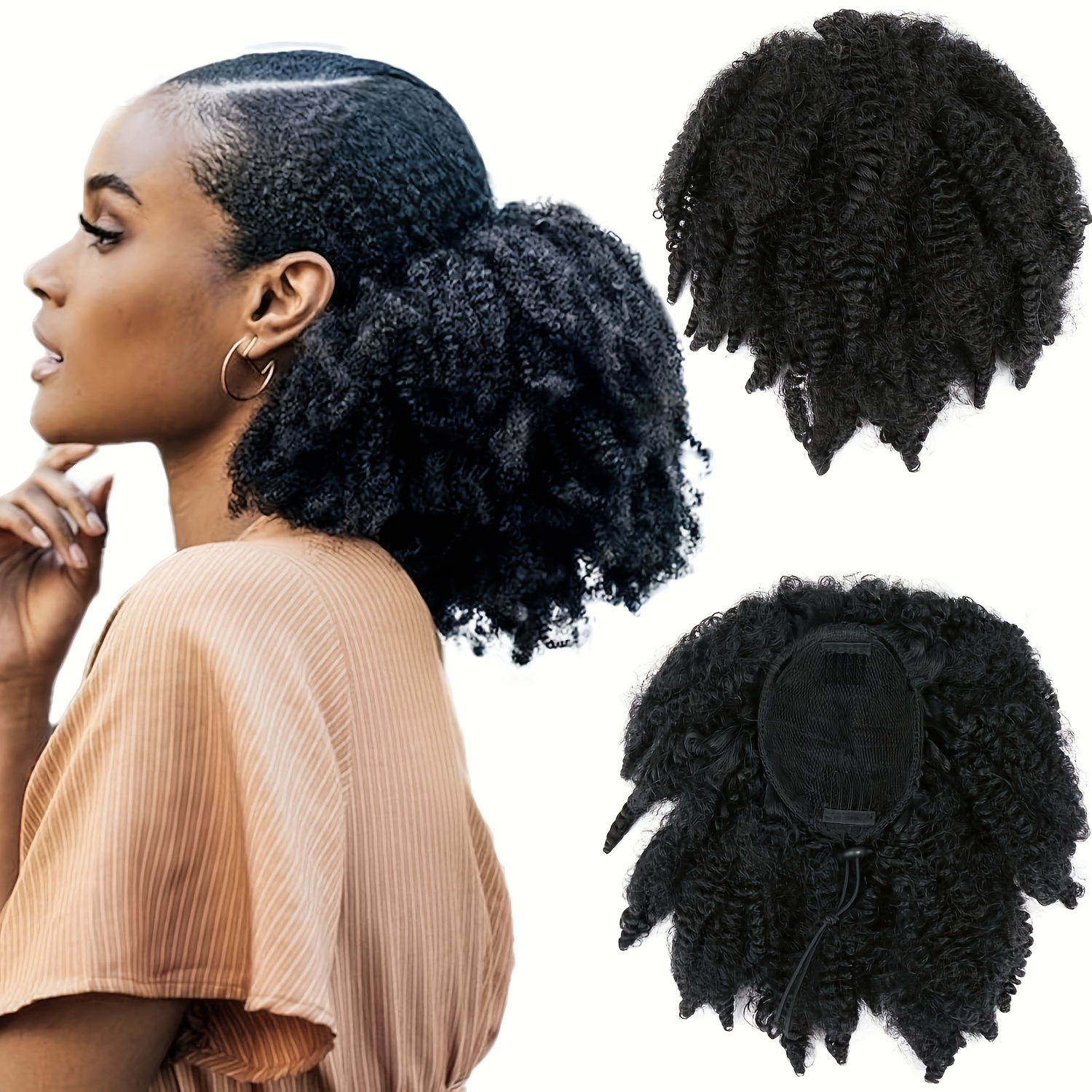 TEMU 14 Inch Short Ponytail Extension Afro Kinky Hair Drawstring Ponytail With Clips Synthetic Afro Kinky Pony Tails Hair Extensions For Woman