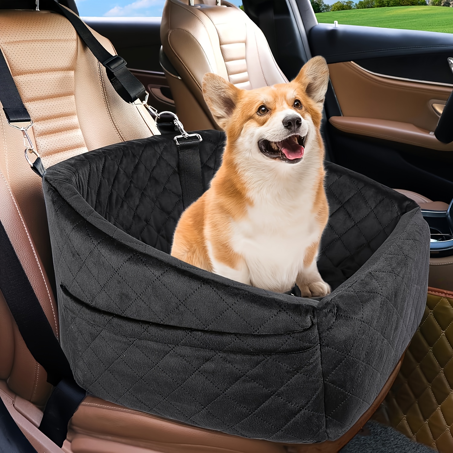 E-shop Weiches graues Plüsch-Autositz, Hunde-Autositz mit Plüschbezug, Haustier-Autositz, Hunde-Reisesitz