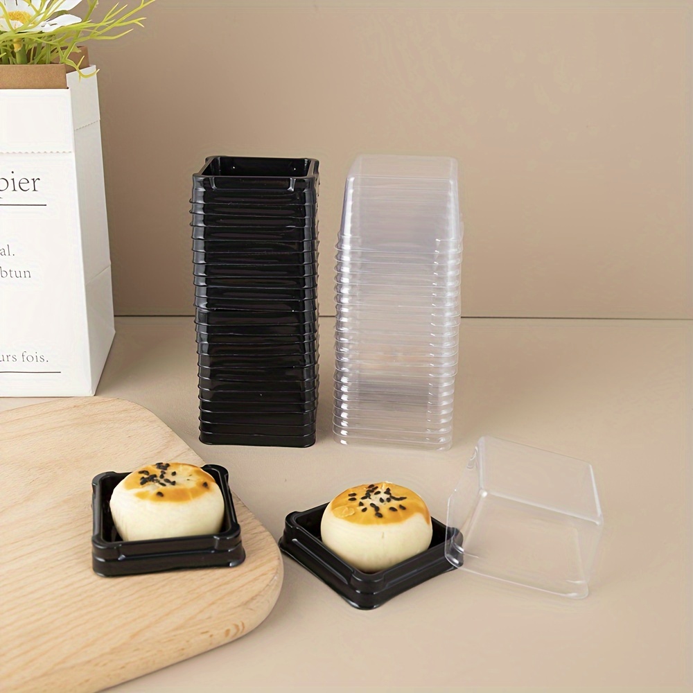 

50pcs, Disposable Black Cake Boxes With Clear , Plastic Bakery Packaging For Party, Baking Supplies, Cake Wrapping