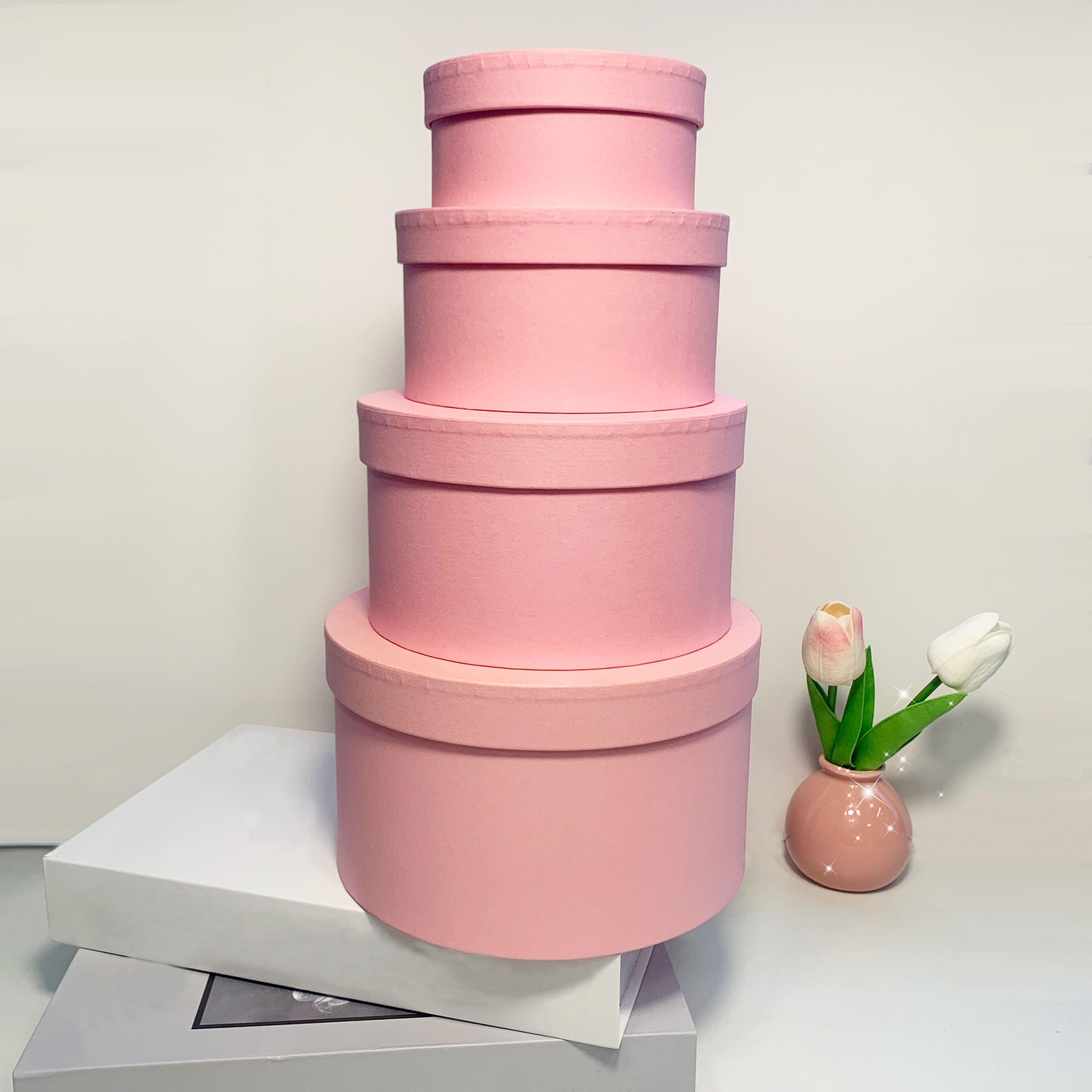 

4pcs Modern Pink Cylinder Storage Boxes, Large Capacity Paper Organizer Bins With , Stackable Containers, Baskets, Bins & Containers For