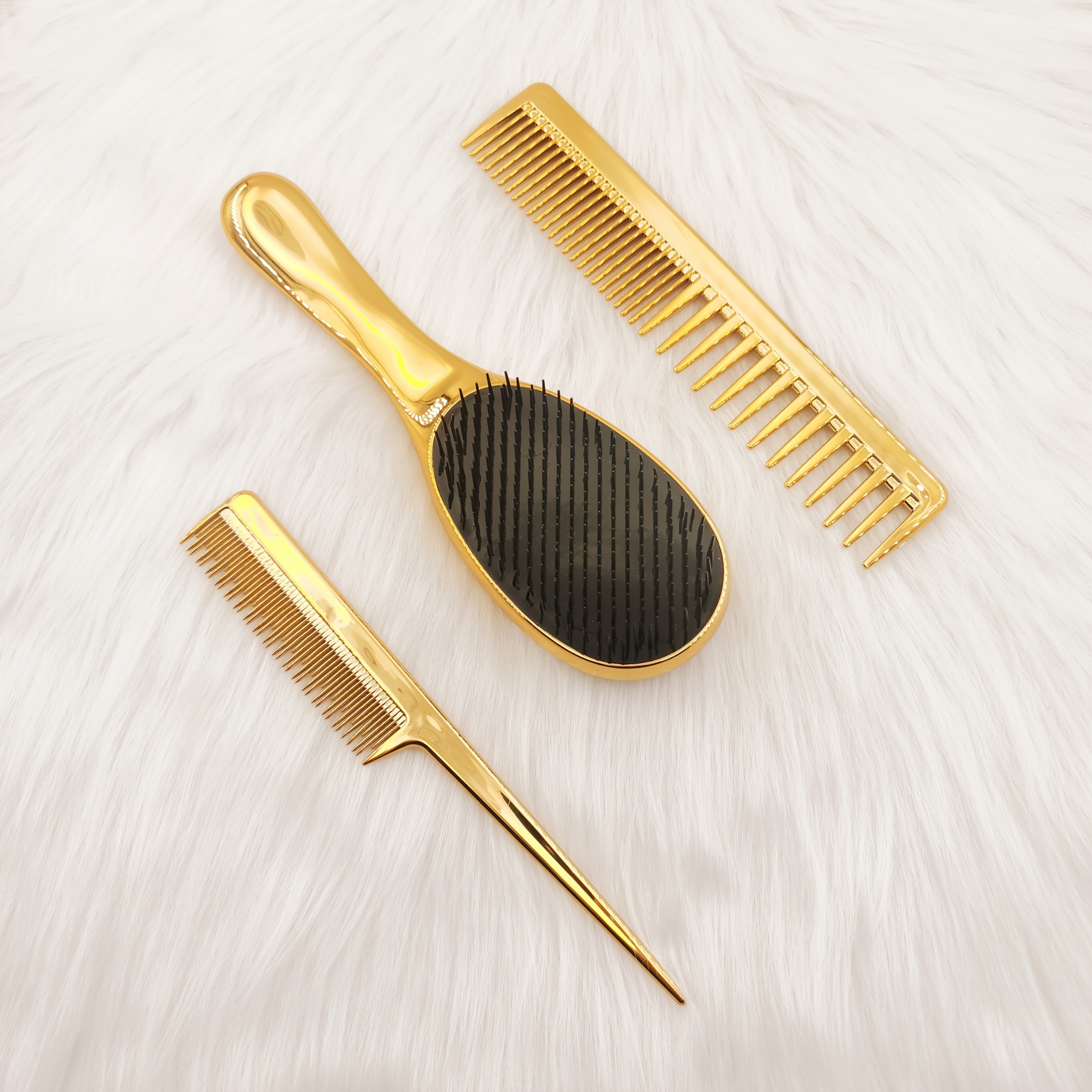 Luxurious Golden Color Hair Comb Set: Tt No Fine-toothed Comb, Portable And Handy, Long Handle, Suitable For Wet And Dry Hair Comb