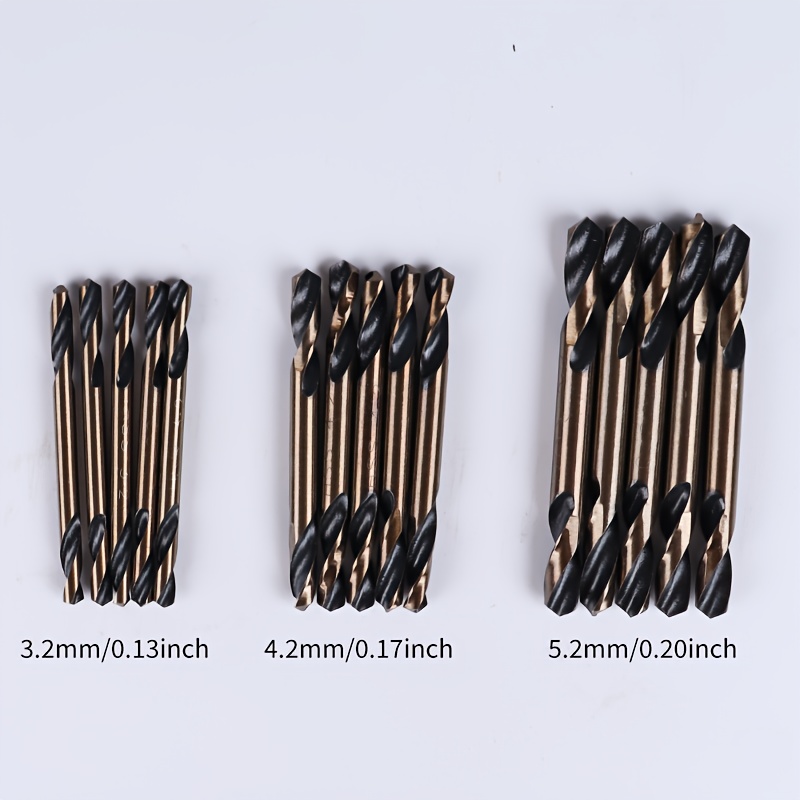 15pcs M43 Cobalt Double Ended Drill Bits Set, 3.2mm 4.2mm 5.2mm High Speed Bits For, Hard Metal, And Cast, 2x Twisting Bits
