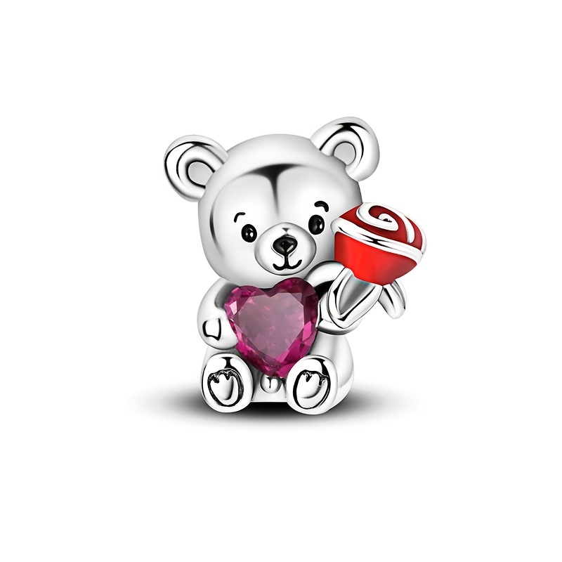 

925 Silver Sweet Teddy Bear With Charms Fits Bracelet Necklace Ladies Birthday Fashion Jewelry Gift