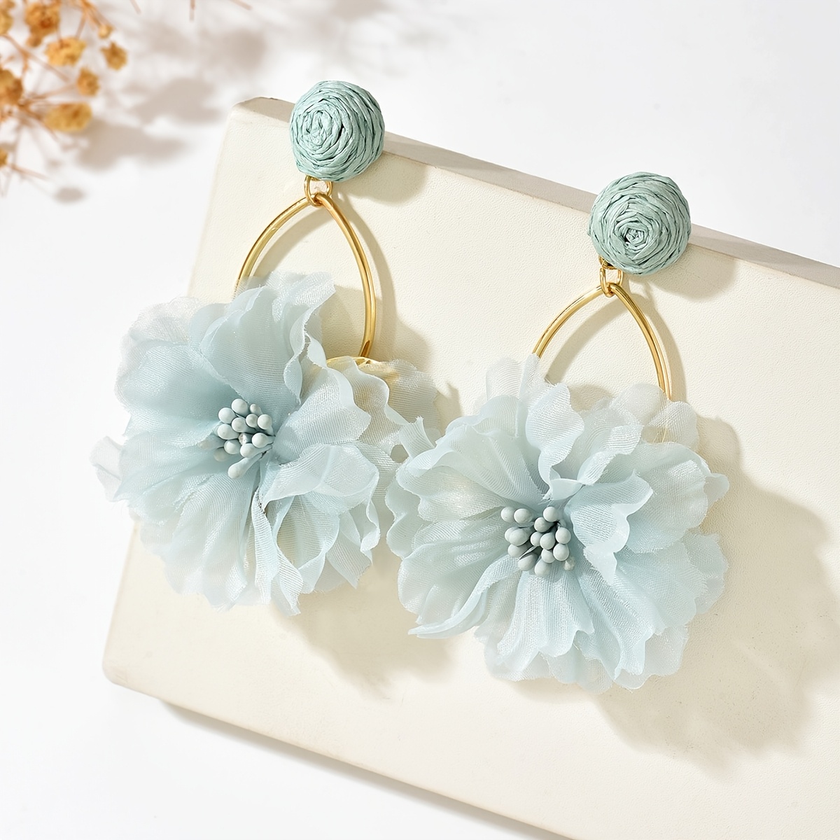 TEMU 1 par de aretes colgantes de malla con flores estilo bohemio de vacaciones, hechos a , joyería de playa . Estilo vintage, a , elegante, de ,