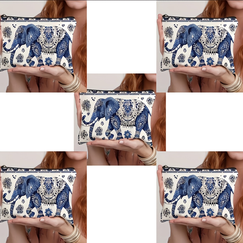 TEMU Set Of 5 Chic And Floral Pattern Canvas Cosmetic Bags - Lightweight, Foldable Zipper Pouch | Travel, Toiletries, Cosmetics, Pen Organizer |