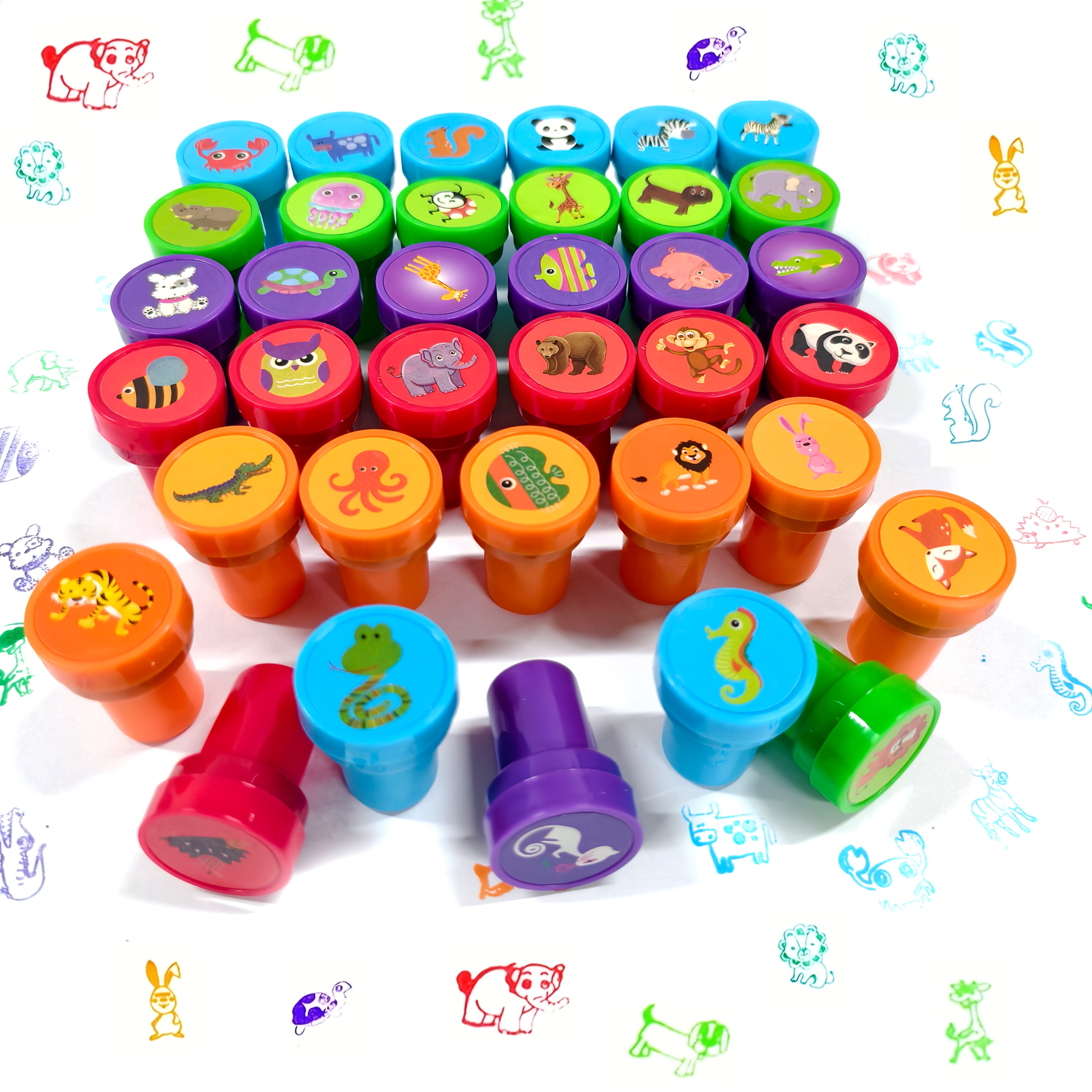 Image of Gift For Her/him Set Of 36 Vibrant Animal Stamps Designed For Creative - Made From Sturdy Plastic, Perfect For Educators, Celebrations, And Craft, An Ideal Gift For