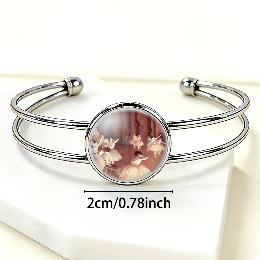 Women's Adjustable Open Bangle with Ballerina Emblem & Pink Tulle Design