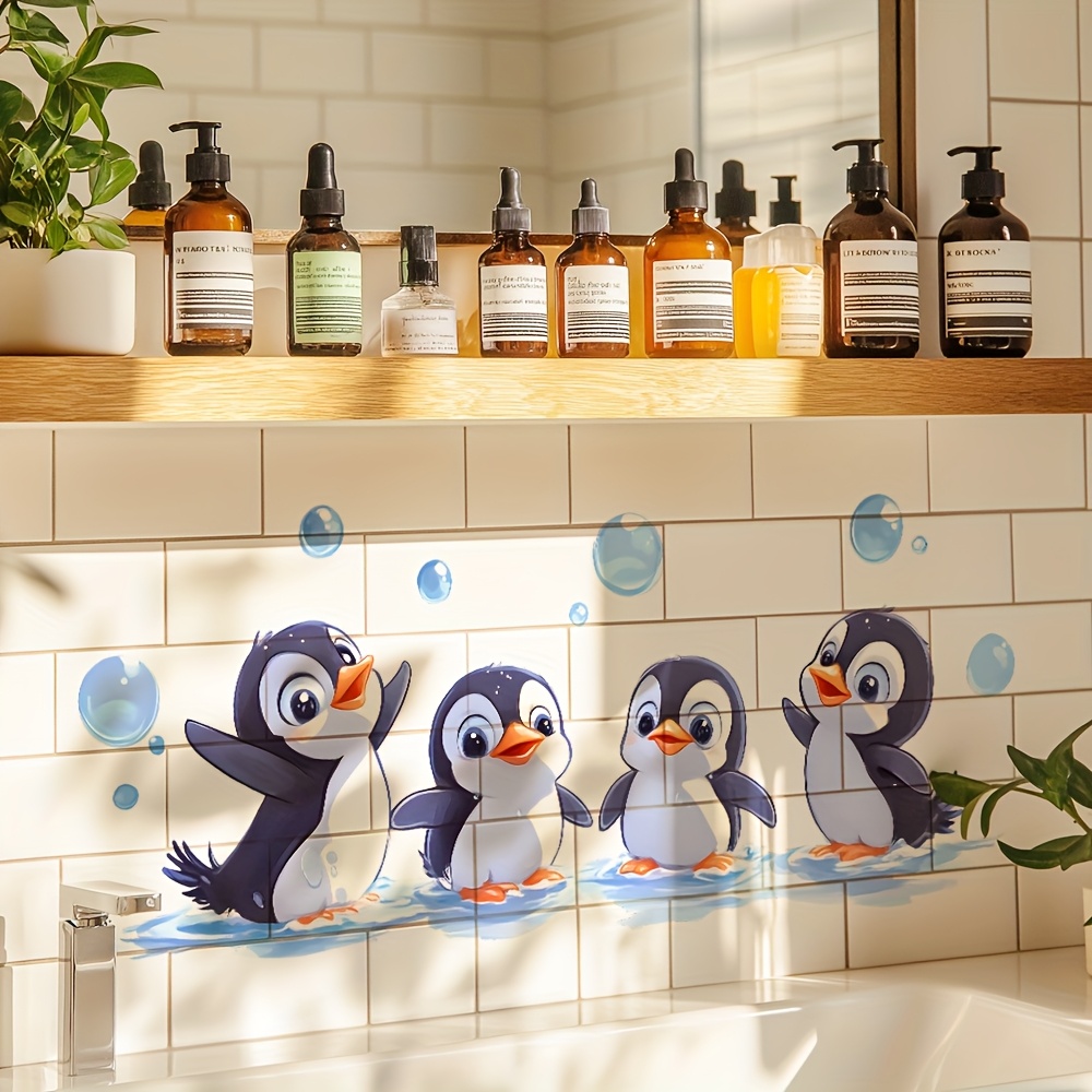 Cute Penguin Playing Water Wall Sticker for Decoration