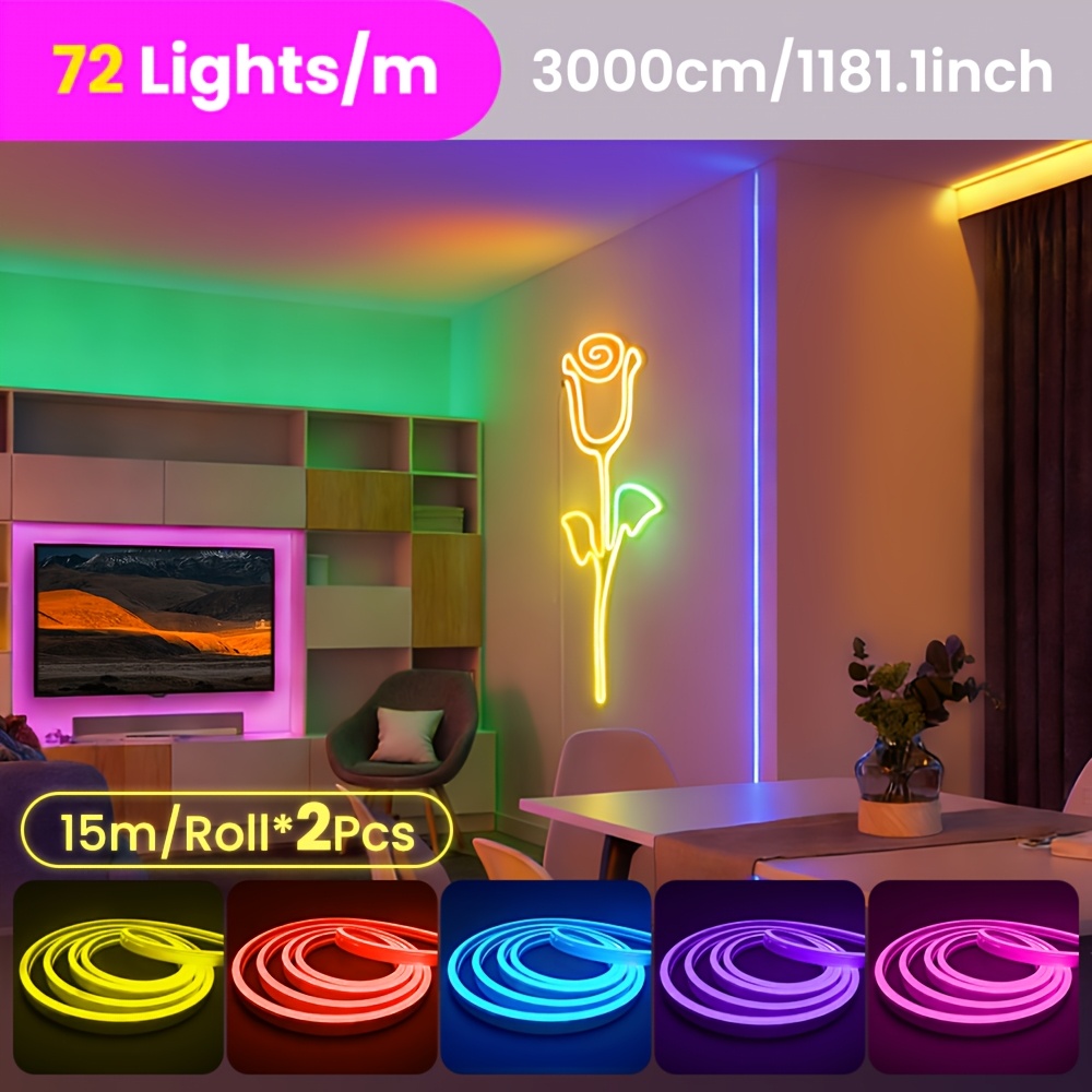 Image of 10m-30m Rgb Led Neon Rope Lights With App/remote Control, Ip67 , 72 Leds/m, 16 Million Colors, Multiple /music Sync Lighting For Bedroom Indoor Oudoor Decor